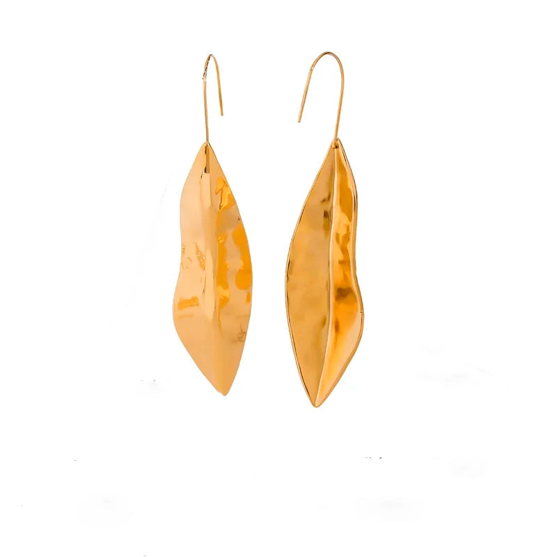 Aretes Hoja Dorados Acero Titanio Hipoalergénicos
