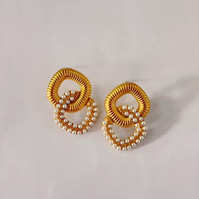Aretes Doble Perla Acero Titanio Hipoalergénicos