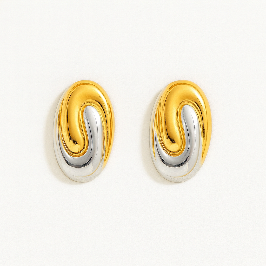 Aretes Valencia Bitono – Diseño Ovalado Elegante con Toque Retro Moderno