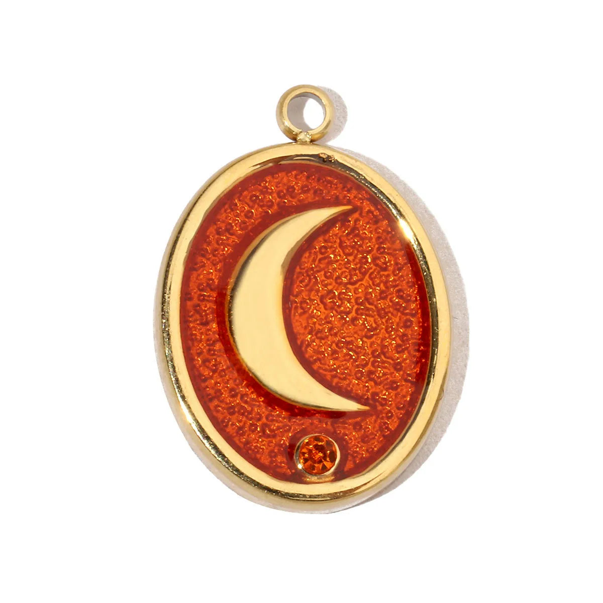 Charm Luna Anaranjada – Energía Lunar en Acero de Titanio con Detalle Cálido