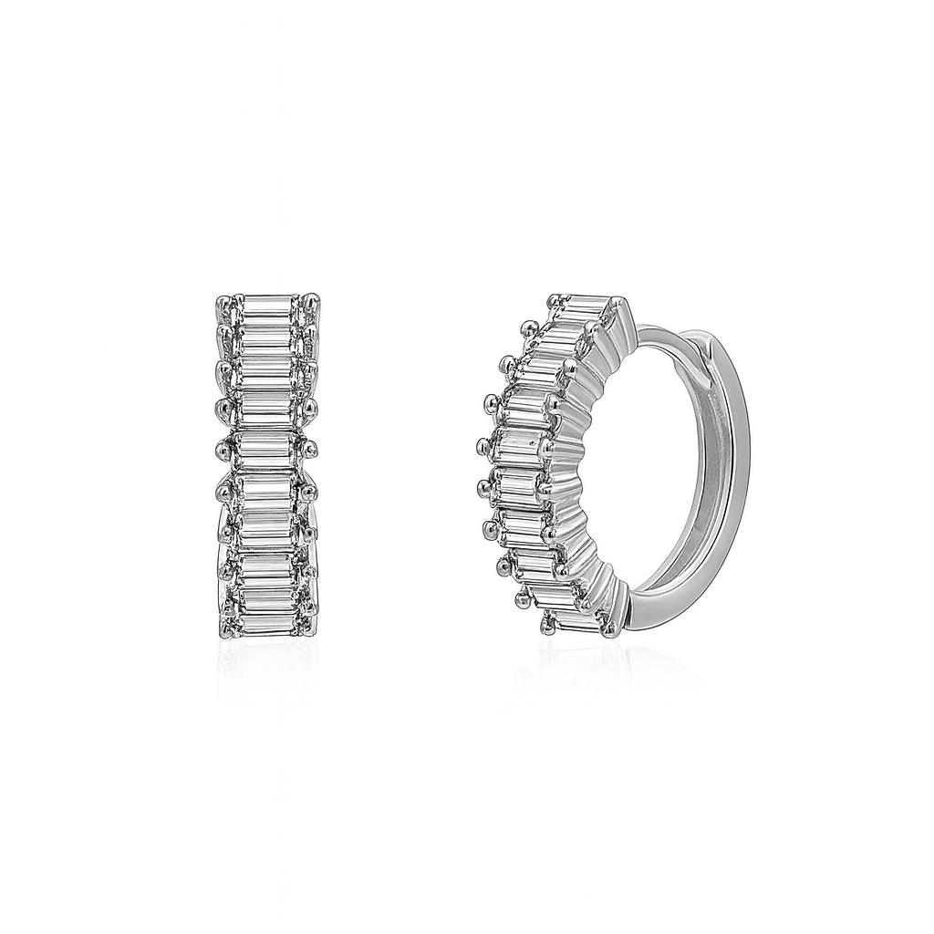 Aretes Cindy Plateados – Circonias Baguette en Acero de Titanio