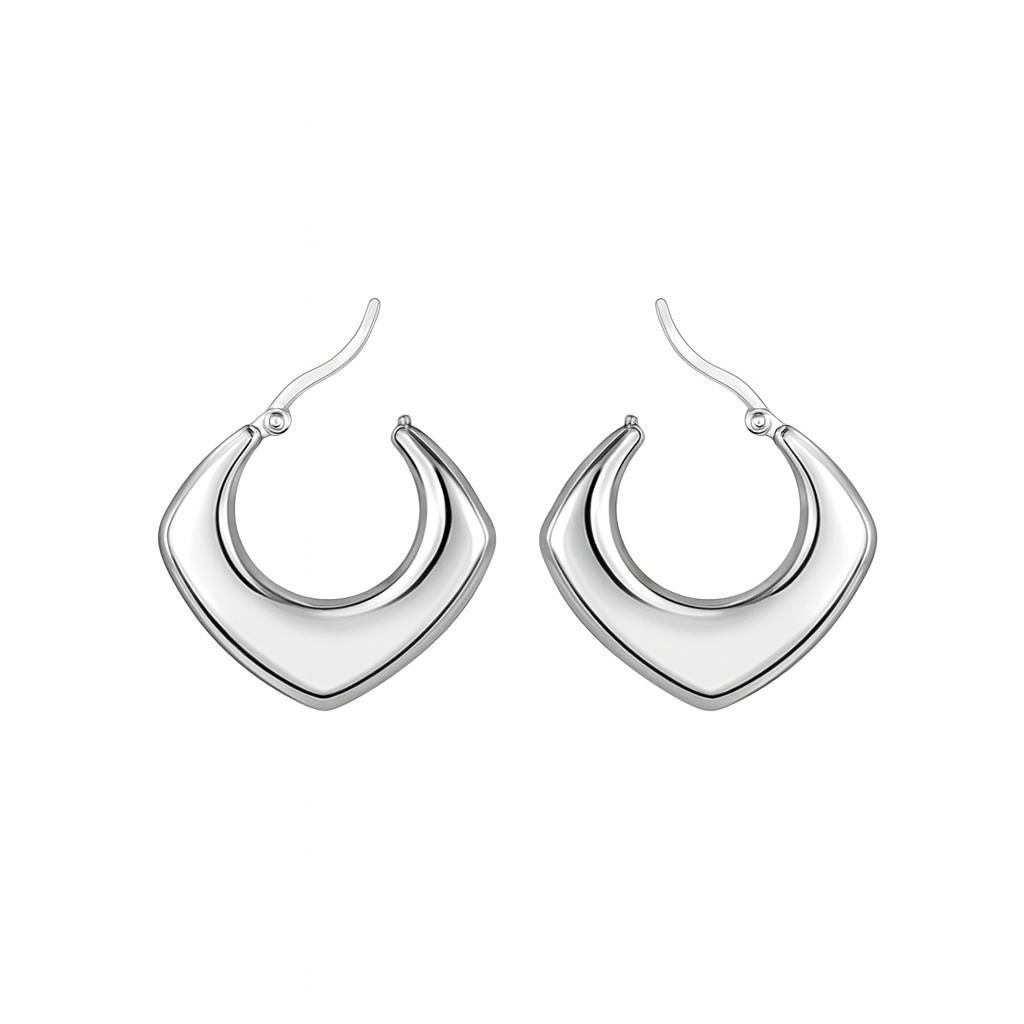 Aretes Nancy Plateados – Argolla en Forma de V Invertida con Acabado Brillante