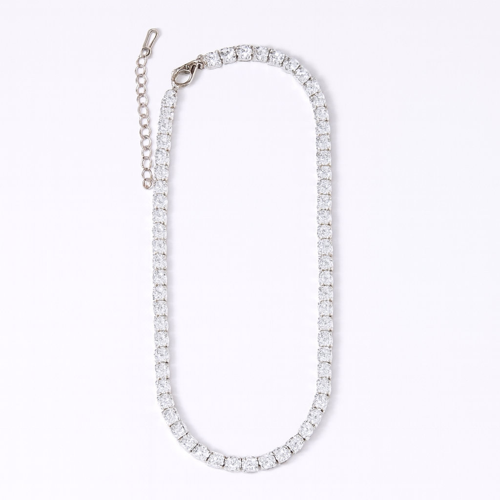 Collar Isabella Plateado – Tennis de Circonias en Acero de Titanio