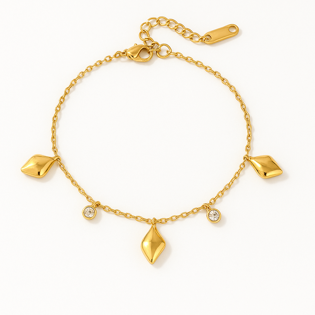 Brazalete Punta Leona – Diseño Minimalista y Elegante en Dorado con Charms Orgánicos y Microcristales