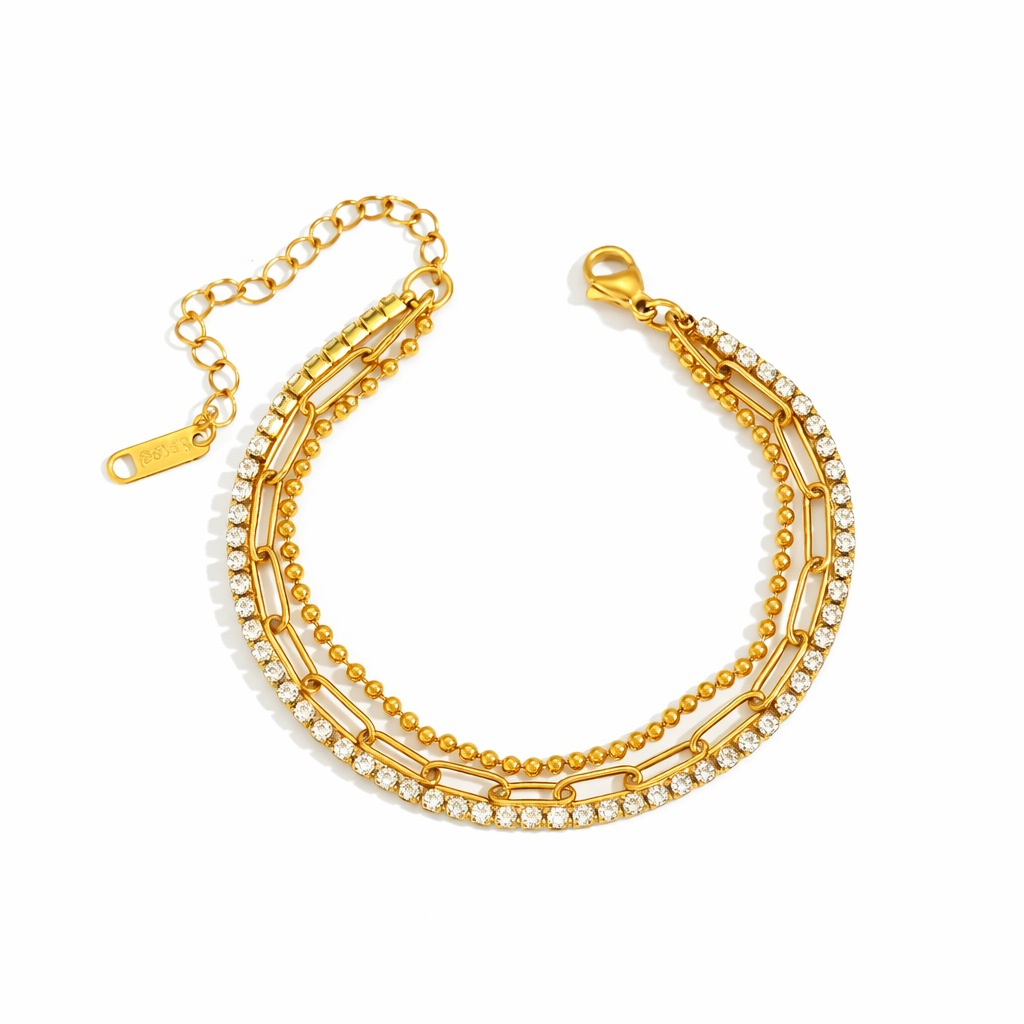 Brazalete Oregon Dorado Triple Cadena con Zirconias