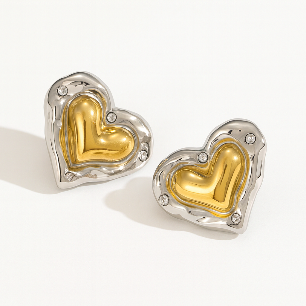 Aretes Paula – Diseño Romántico y Artístico en Dorado y Plateado con Cristales Incrustados