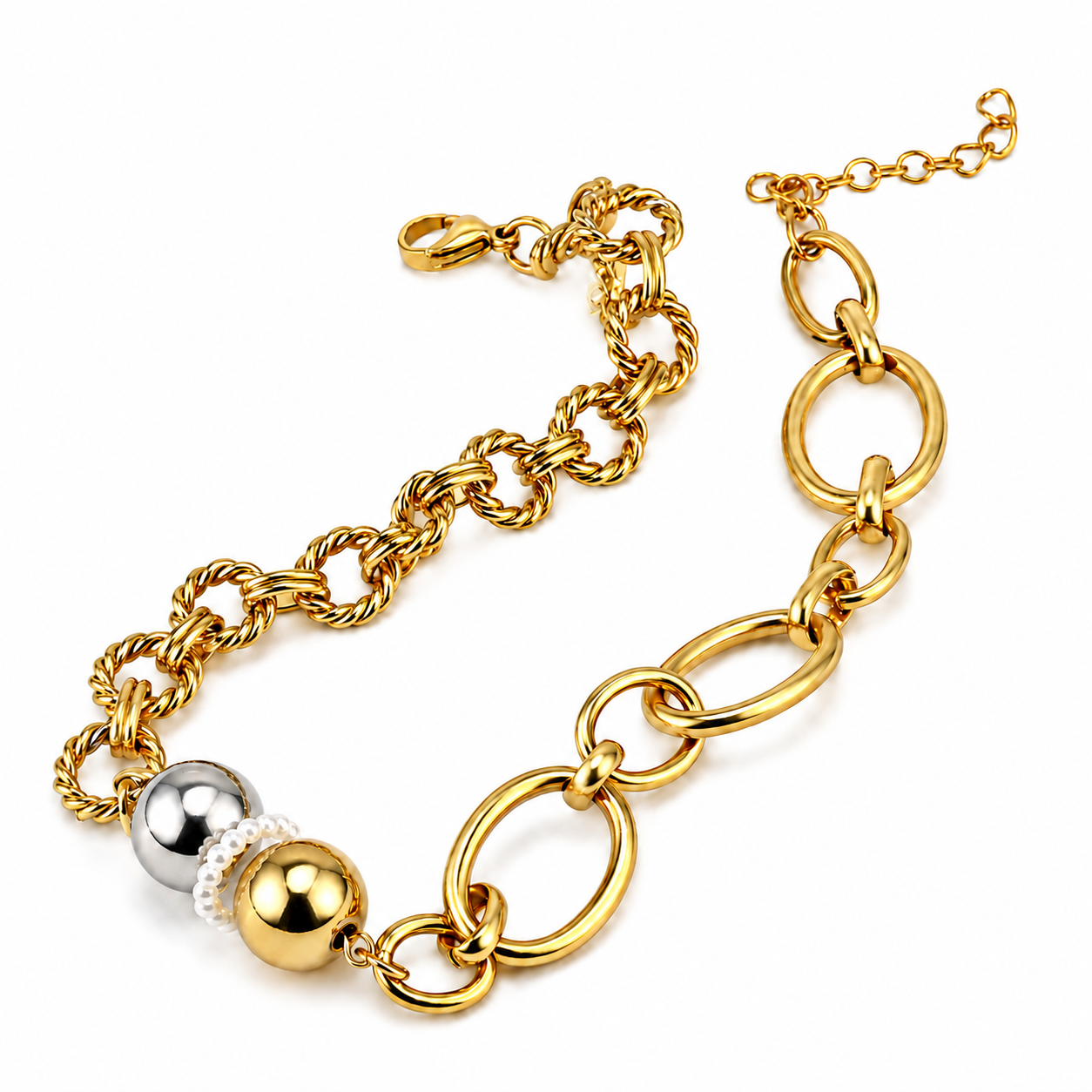 Collar Esencia Bicolor con Perlas en Acero Inoxidable 316L