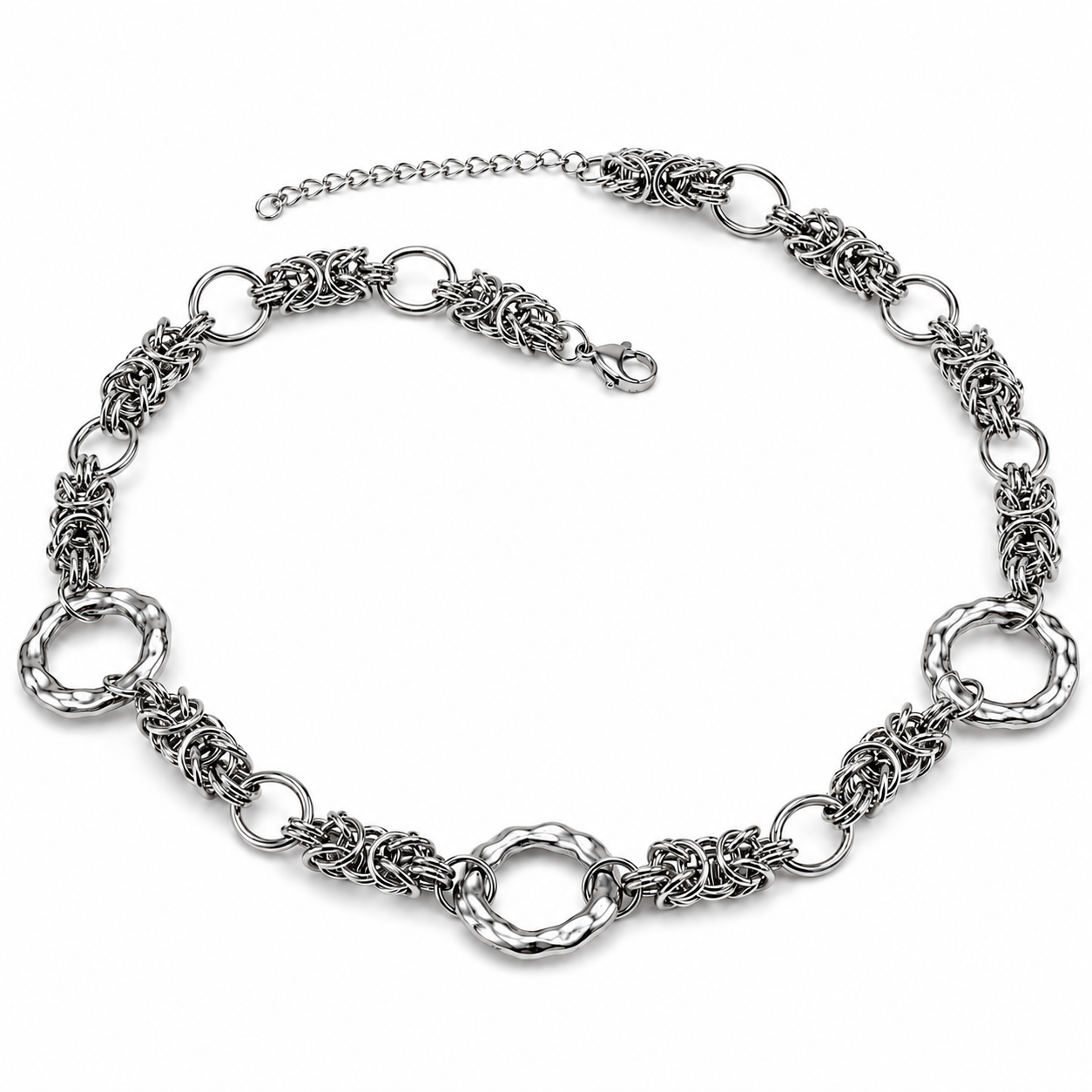 Collar Armonía Plateado de Eslabones Texturizados en Acero Inoxidable 316L