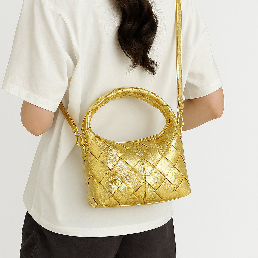 Bolso Kimi Trenzado Metálico con Asa Acolchada