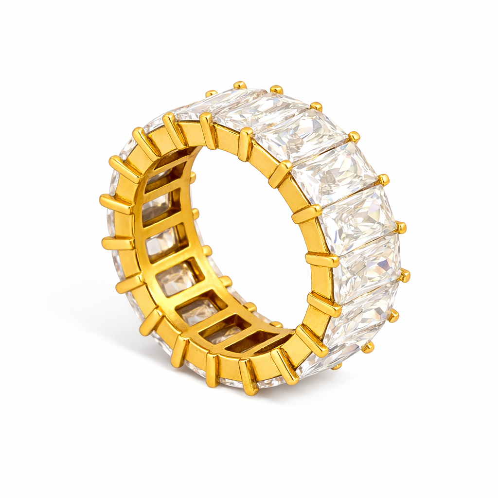 Anillo Shiny Dorado Completo con Zirconias Baguette |
