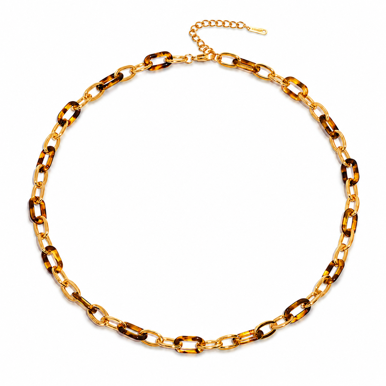Collar Eterna con Eslabones Ámbar y Carey en Acero Inoxidable 316L