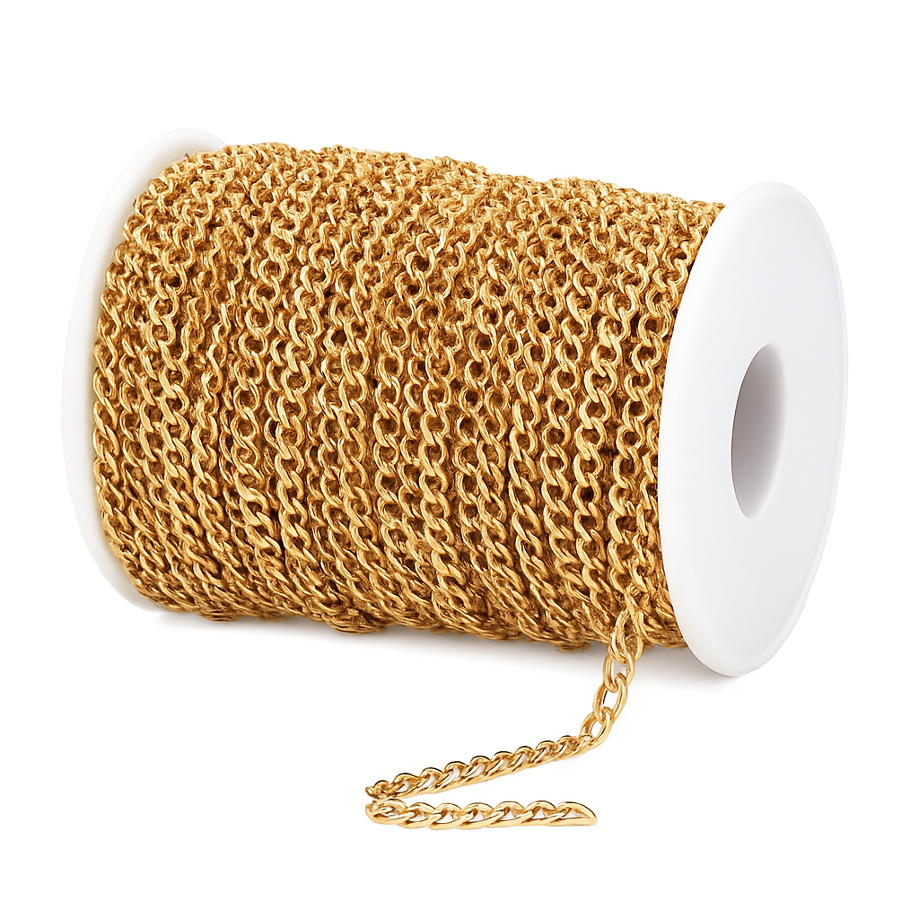 Cadena Tipo Curb en Rollo de 4mm – Acero de Titanio Dorado