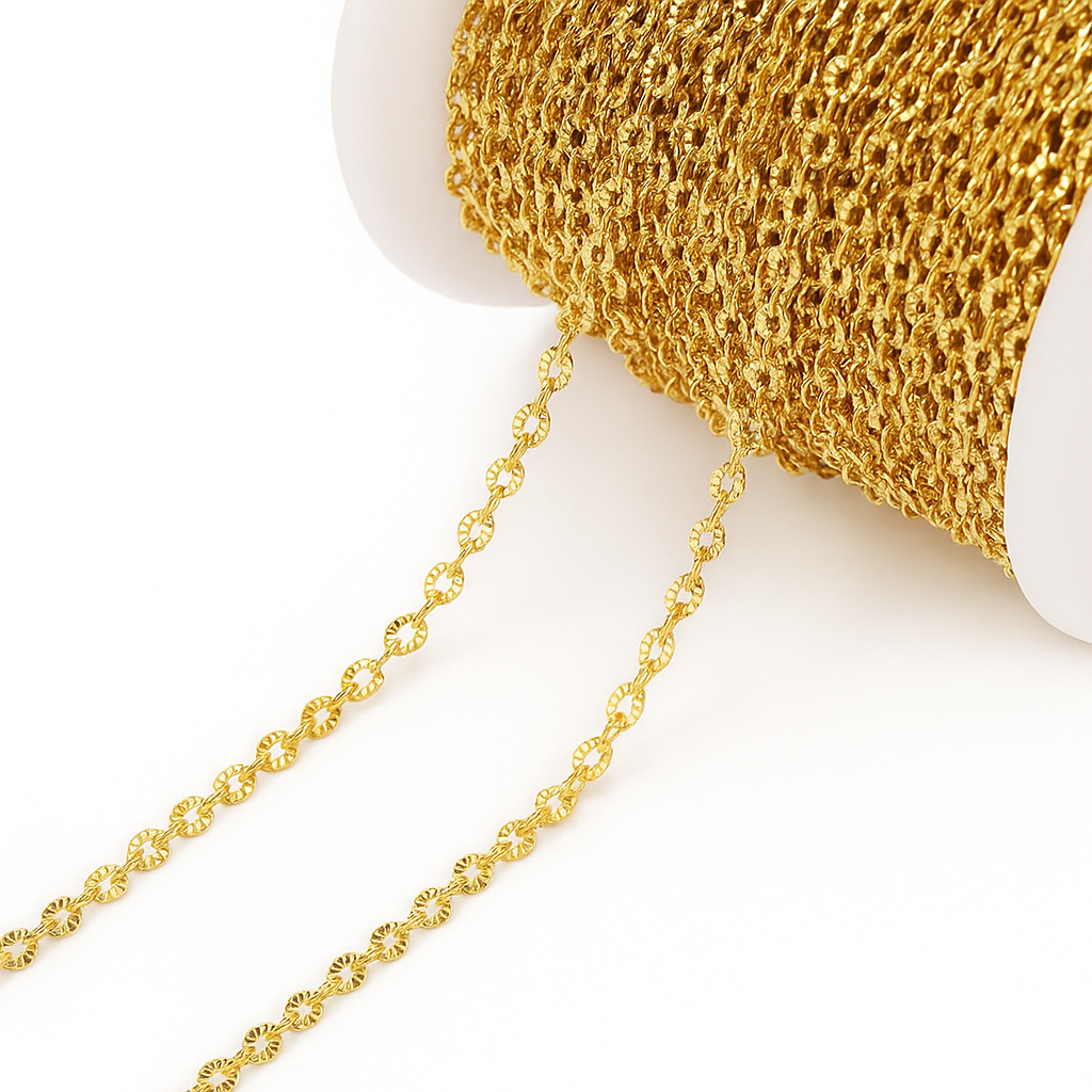 Cadena Andalucía Dorada – Eslabones Rectangulares de 1 mm, Acero de Titanio, 40 + 5 cm Ajustables