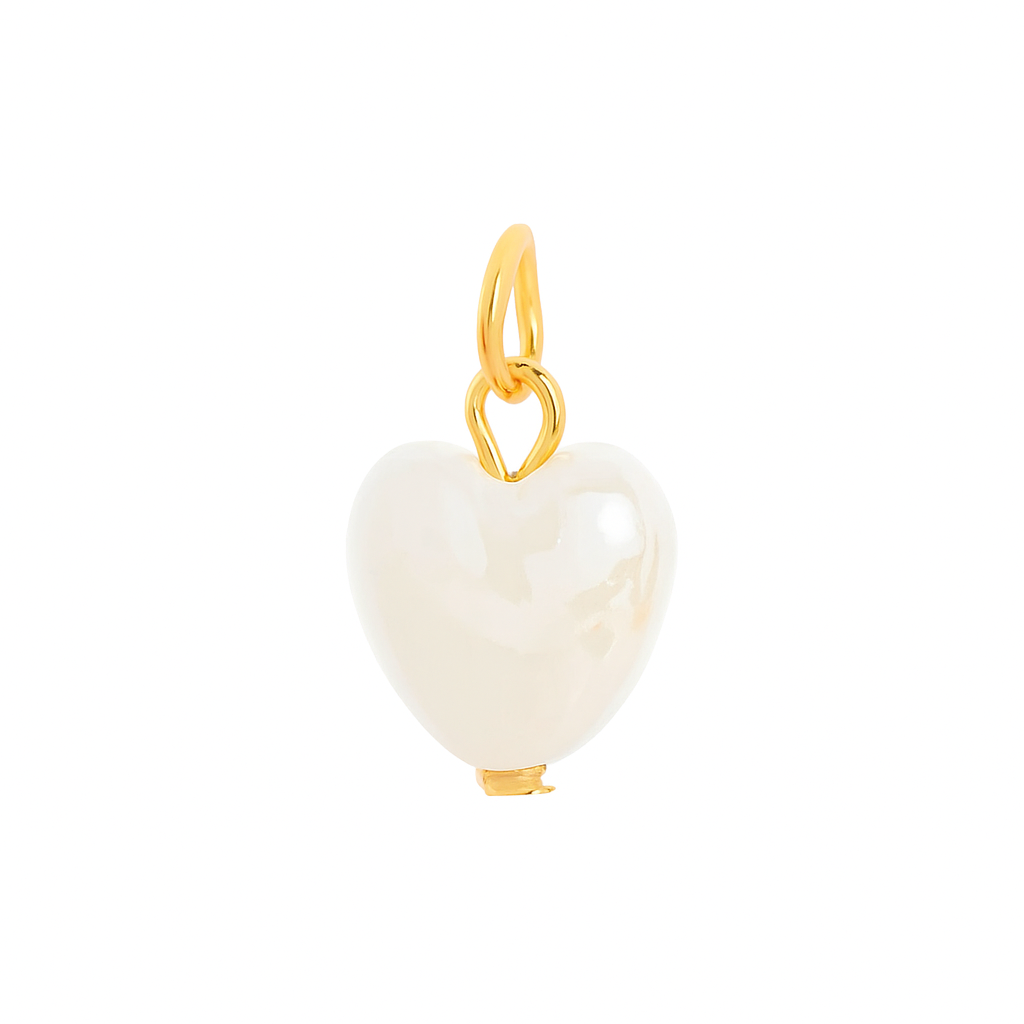 Charm Corazón con Perla Blanca – Acero de Titanio Dorado, Hipoalergénico