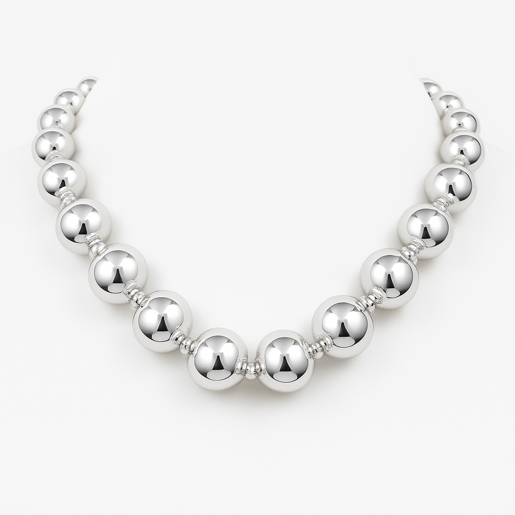 Collar Madrileño – Gargantilla de Esferas Plateadas
