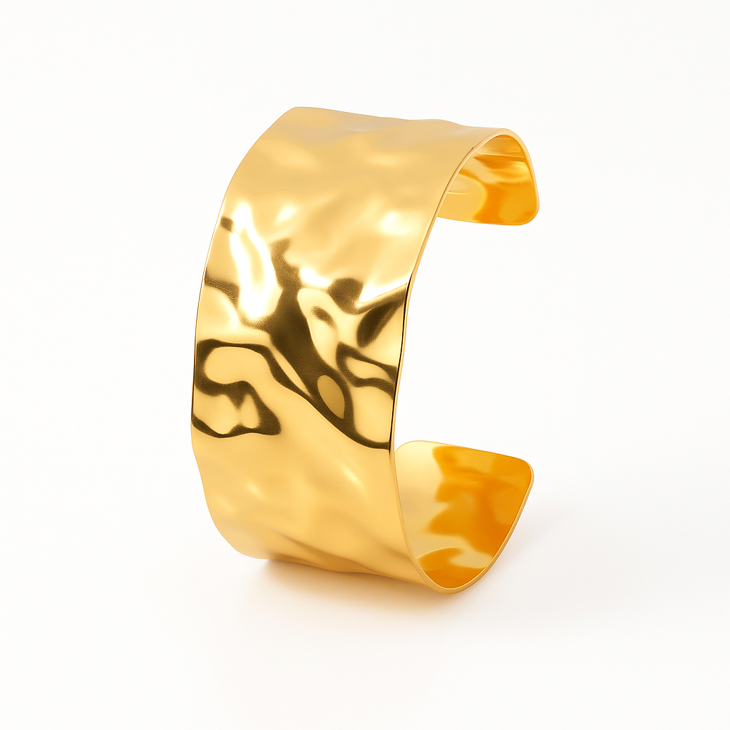Brazalete Soller Dorado – Semi Abierto con Textura Ondulada Elegante