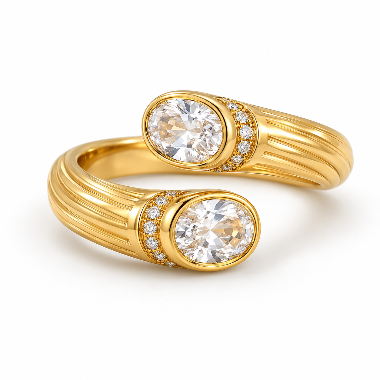 Anillo Doble Cristal Dorado en Acero Inoxidable 316L