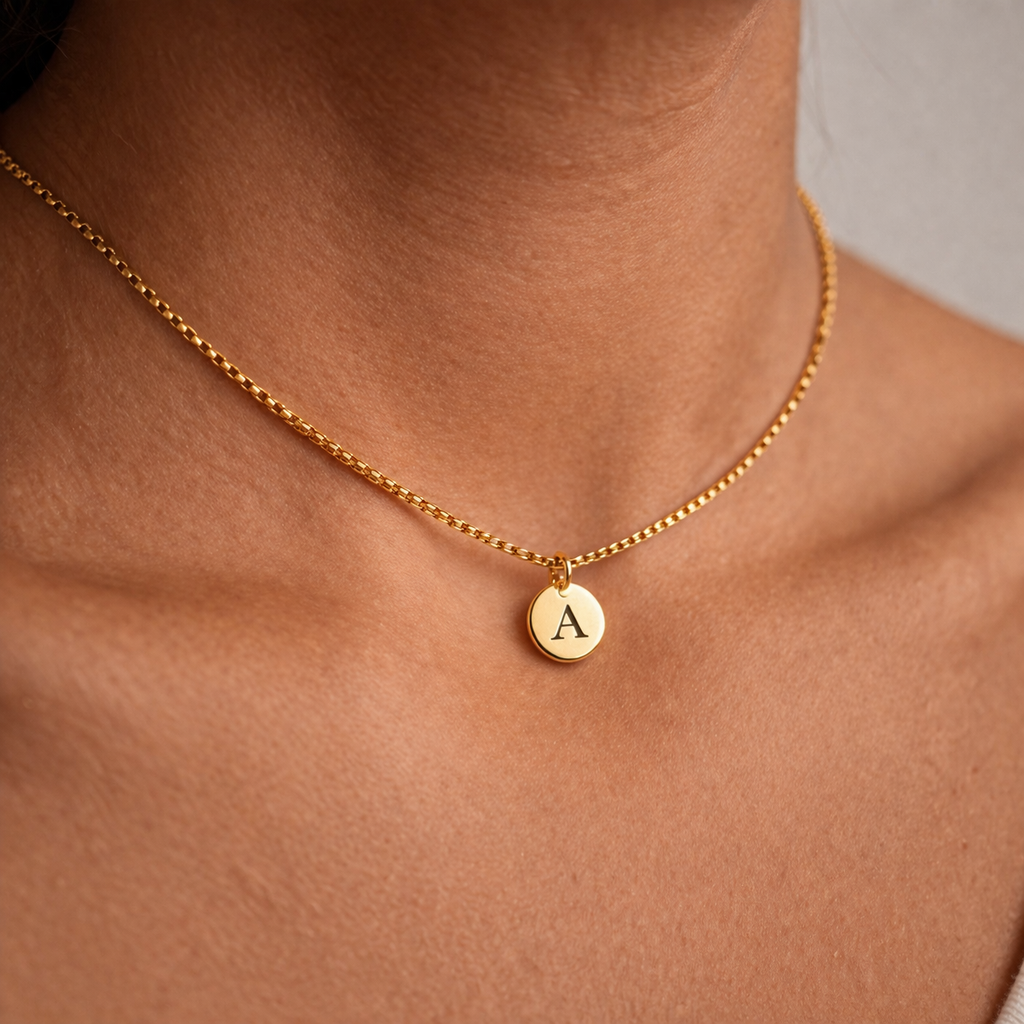 Collar Minimalista con Inicial Personalizable a Láser Placa Redonda Acero 316L
