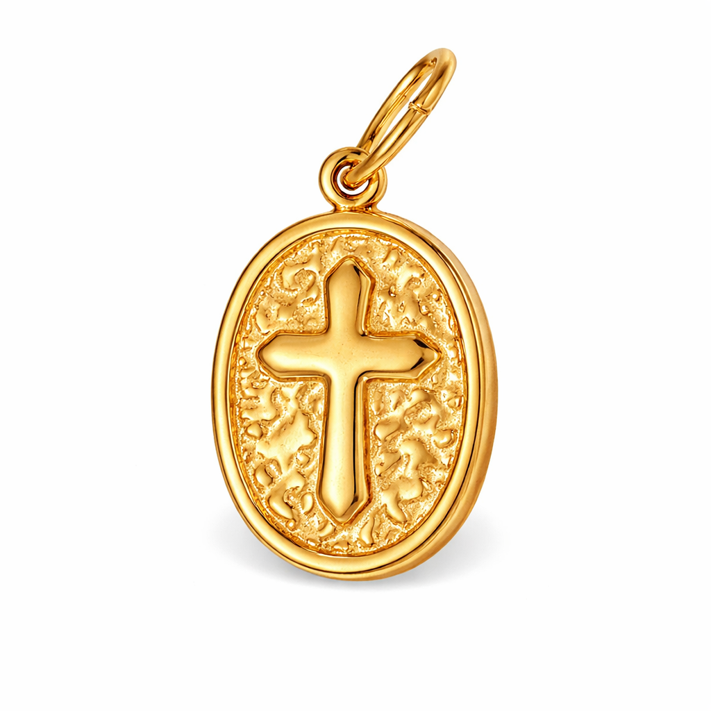 Charm Cruz Medalla Dorado Acero 316L