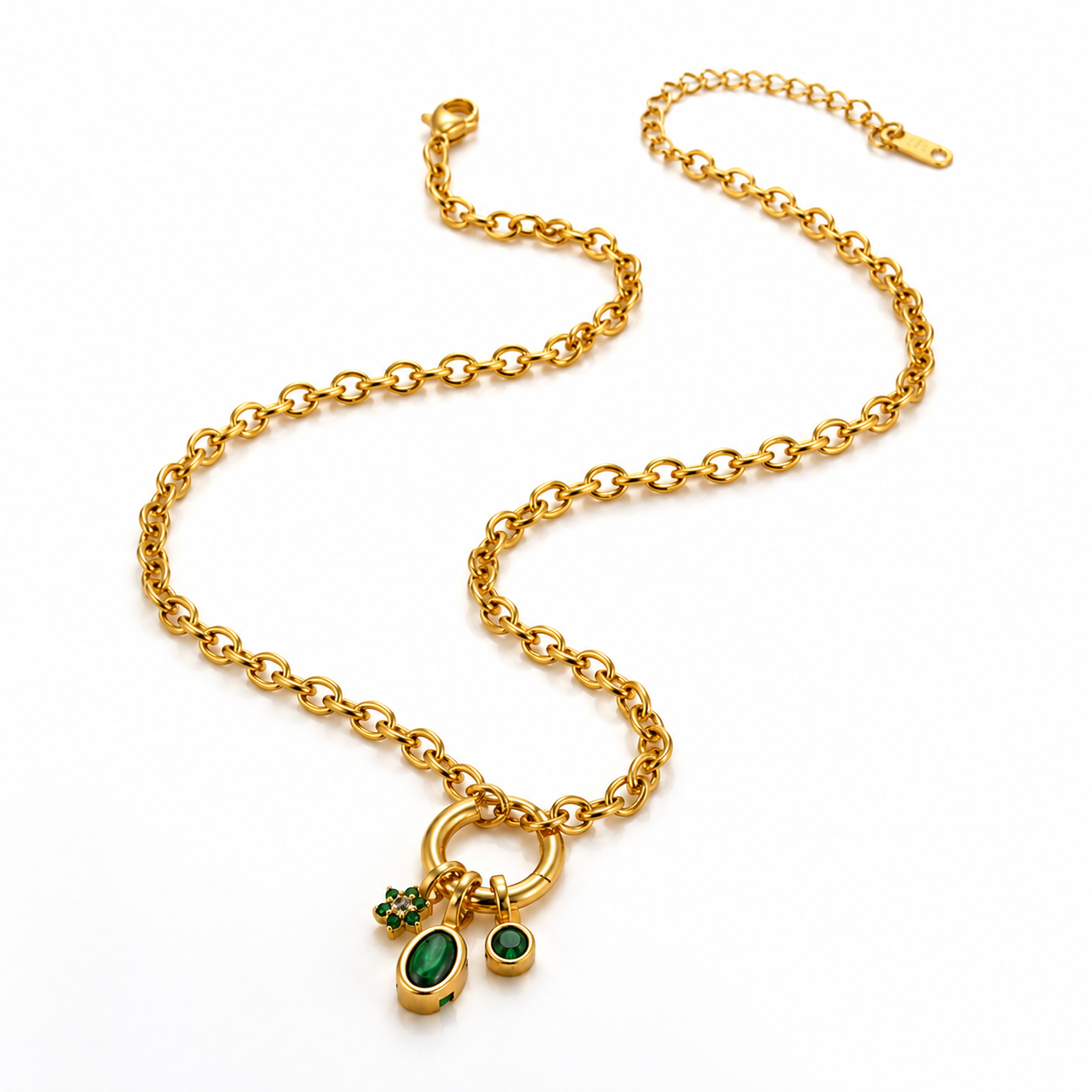 Collar Emilia en Acero 316L | Collar Dorado con Cristales Verdes