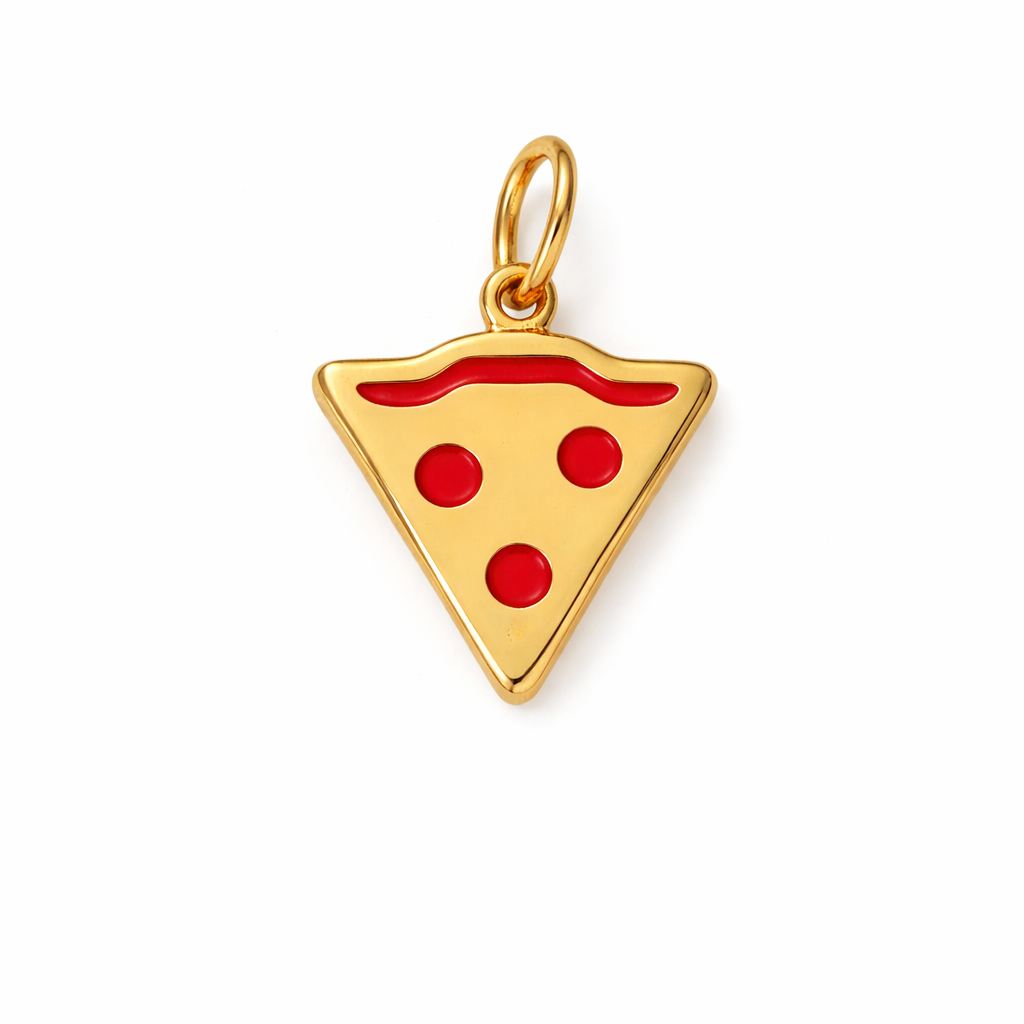 Charm Pizza Pequeño Dorada con Detalles Esmaltados en Rojo