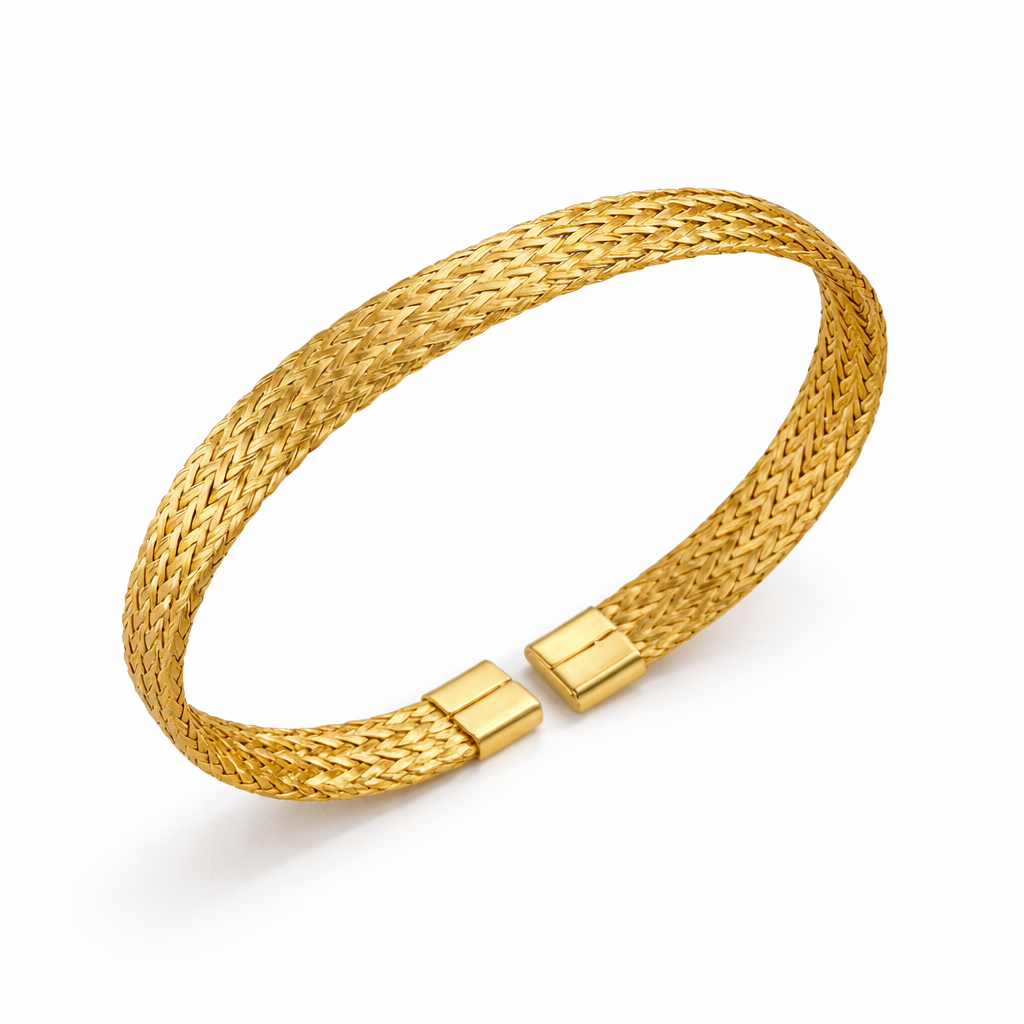 Brazalete Cecilia Dorado Trenzado Acero 316L