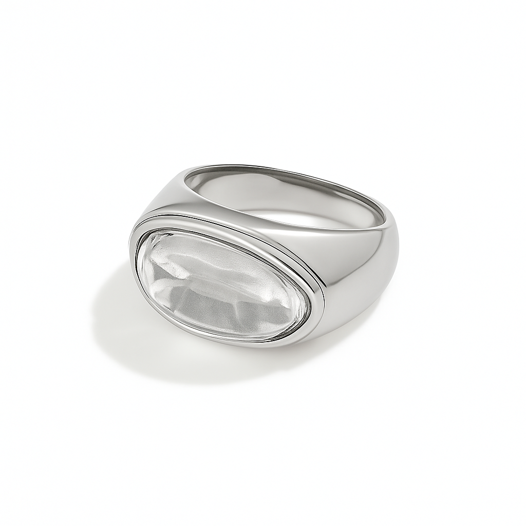 Anillo Galilea – Plateado con Piedra Translúcida Orgánica
