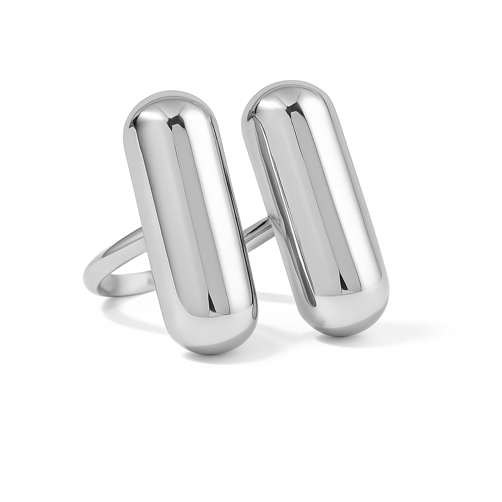 Anillo Bali Plateado – Minimalista de Doble Barra en Acero de Titanio