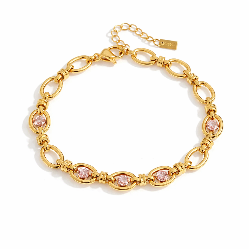 Brazalete Jávea Dorado con Cristales Rosados