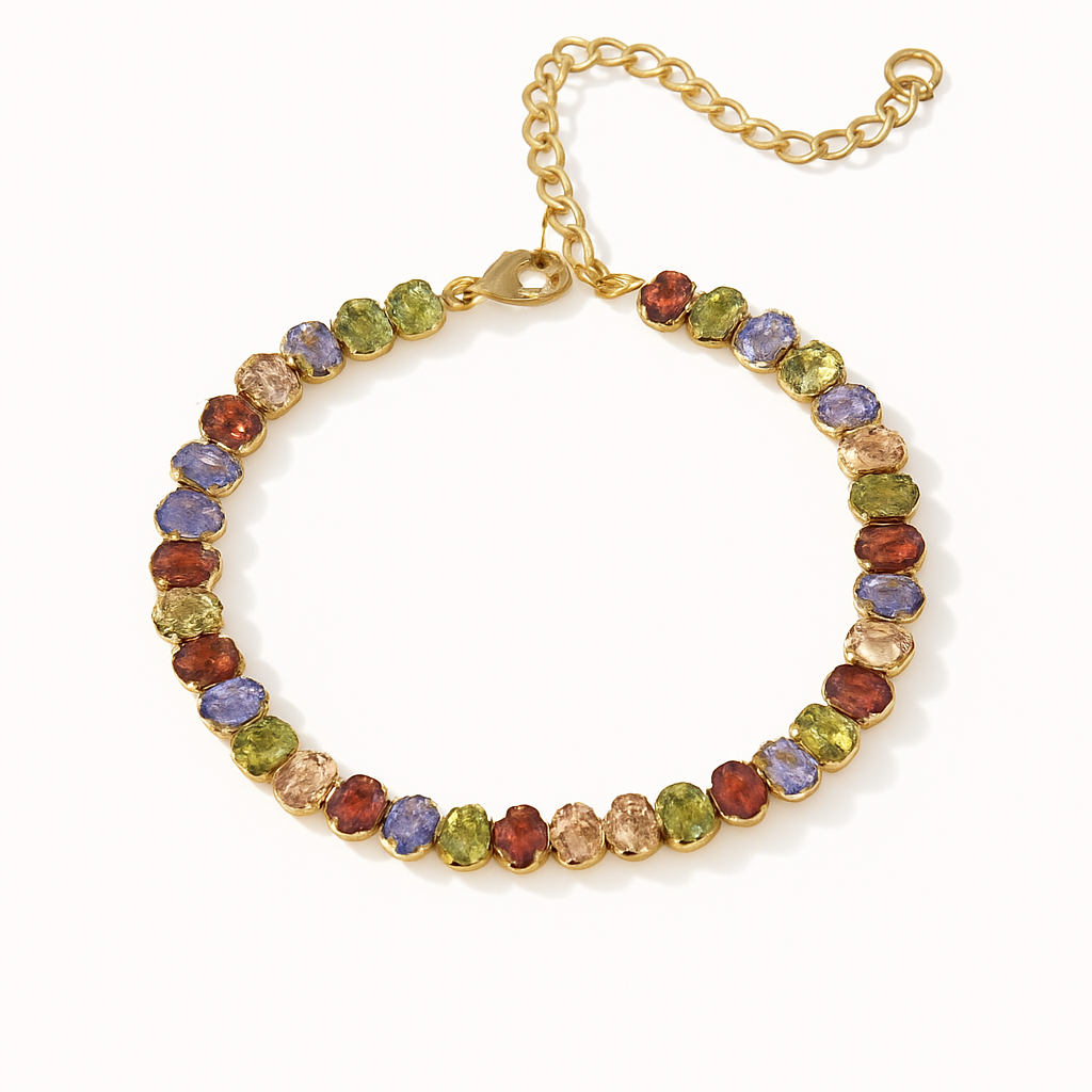 Brazalete Positano de Acero de Titanio – Dorado con Cristales Coloridos