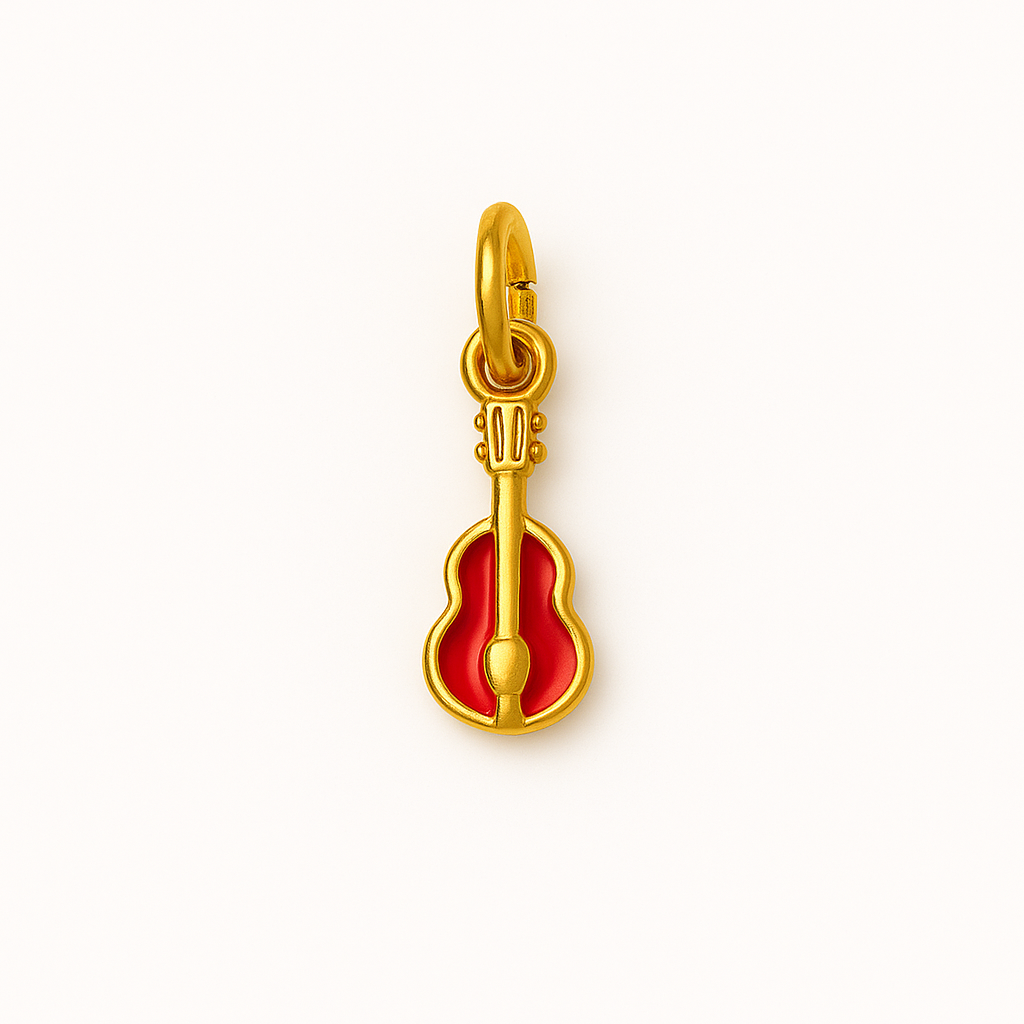 Charm Guitarra Roja Dorado – Diseño Mini en Titanio con Esmalte Rojo Intenso y Detalles en Relieve
