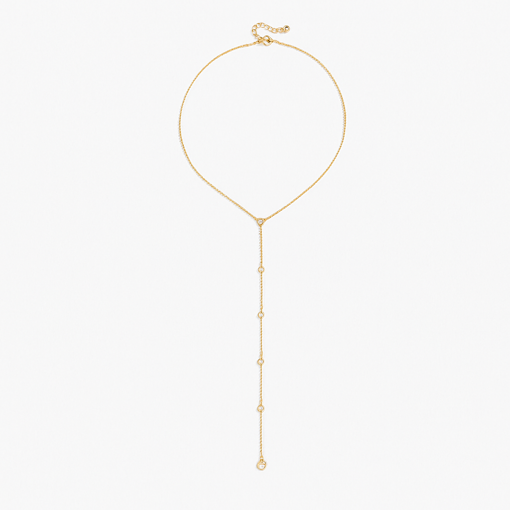 Collar Vanessa Tipo “Y” Dorado – Diseño Minimalista en Titanio con Cadena Fina y Detalles Circulares