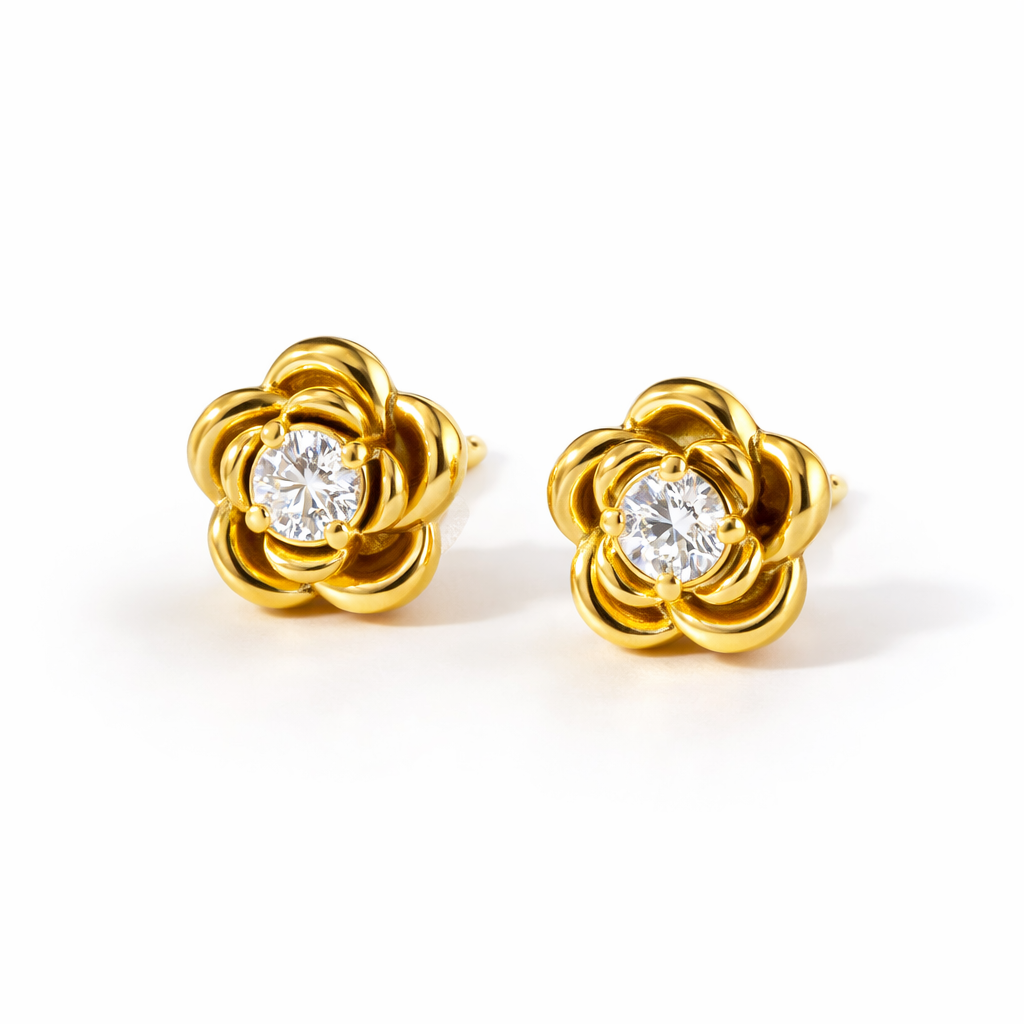 Aretes de Flor Mini Dorados Tipo Stud con Cristal