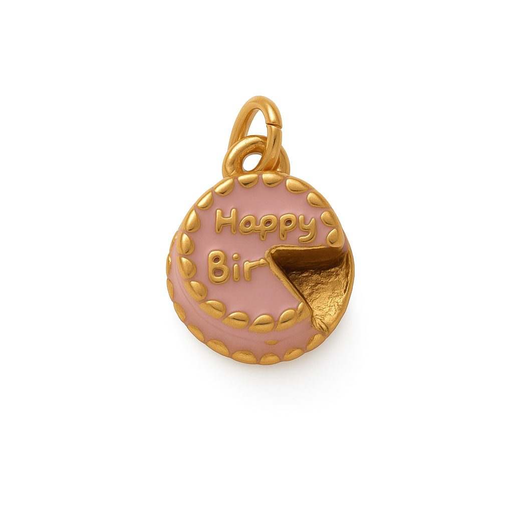 Charm Tarta de Cumpleaños – Dorado y Esmaltado en Acero de Titanio