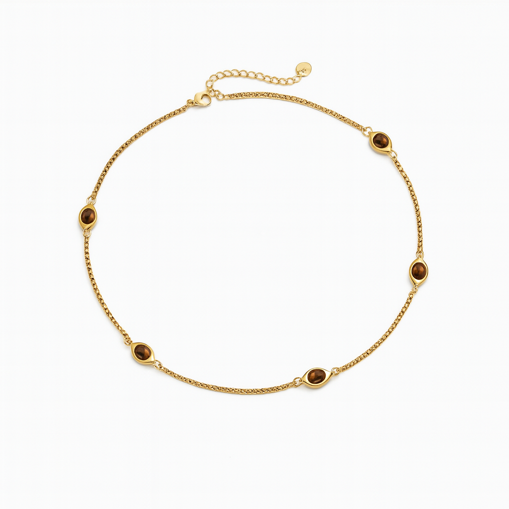 Collar Grecia – Cadena Dorada con Incrustaciones Ovaladas en Tono Ámbar y Estilo Atemporal