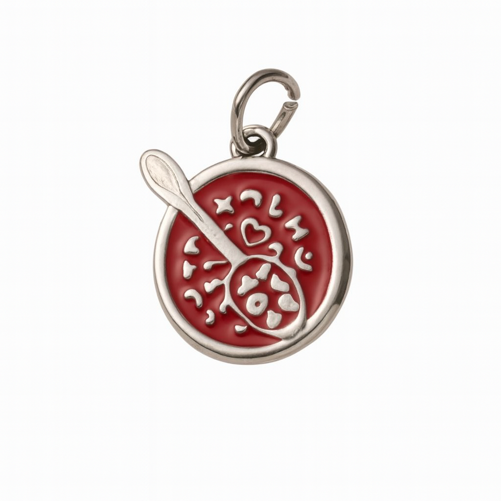 Charm Sopa de Letras Roja y Plateada Mediana – Acero de Titanio