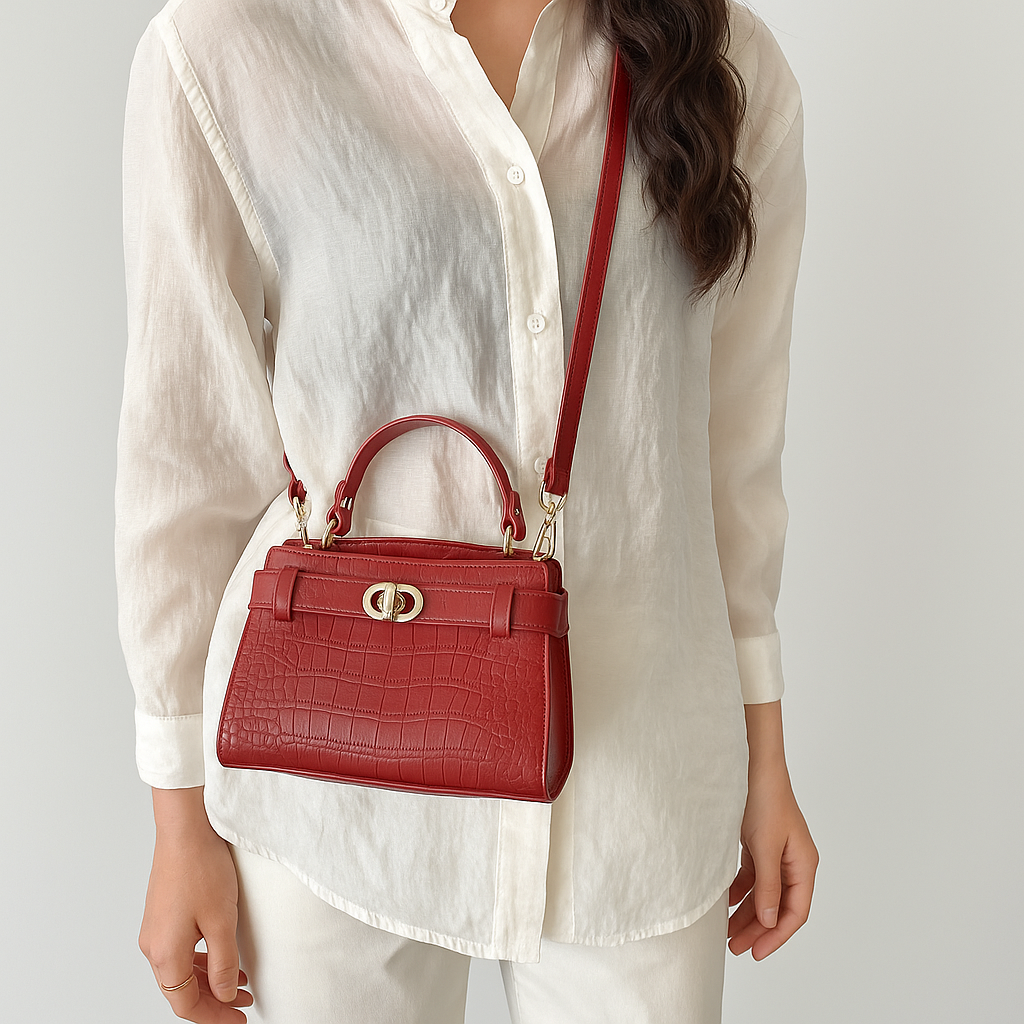 Bolso Coco Estructurado Efecto Piel Croco – Asa Superior y Correa Ajustable