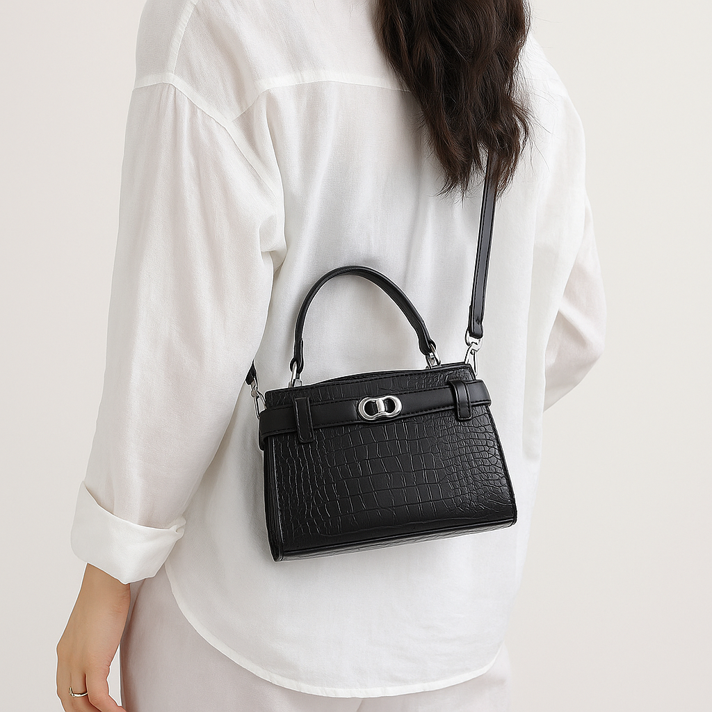 Bolso Coco Estructurado Efecto Piel Croco – Asa Superior y Correa Ajustable