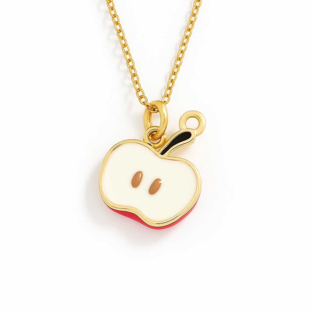 Charm Manzana Roja – Tentación Natural en Acero Dorado