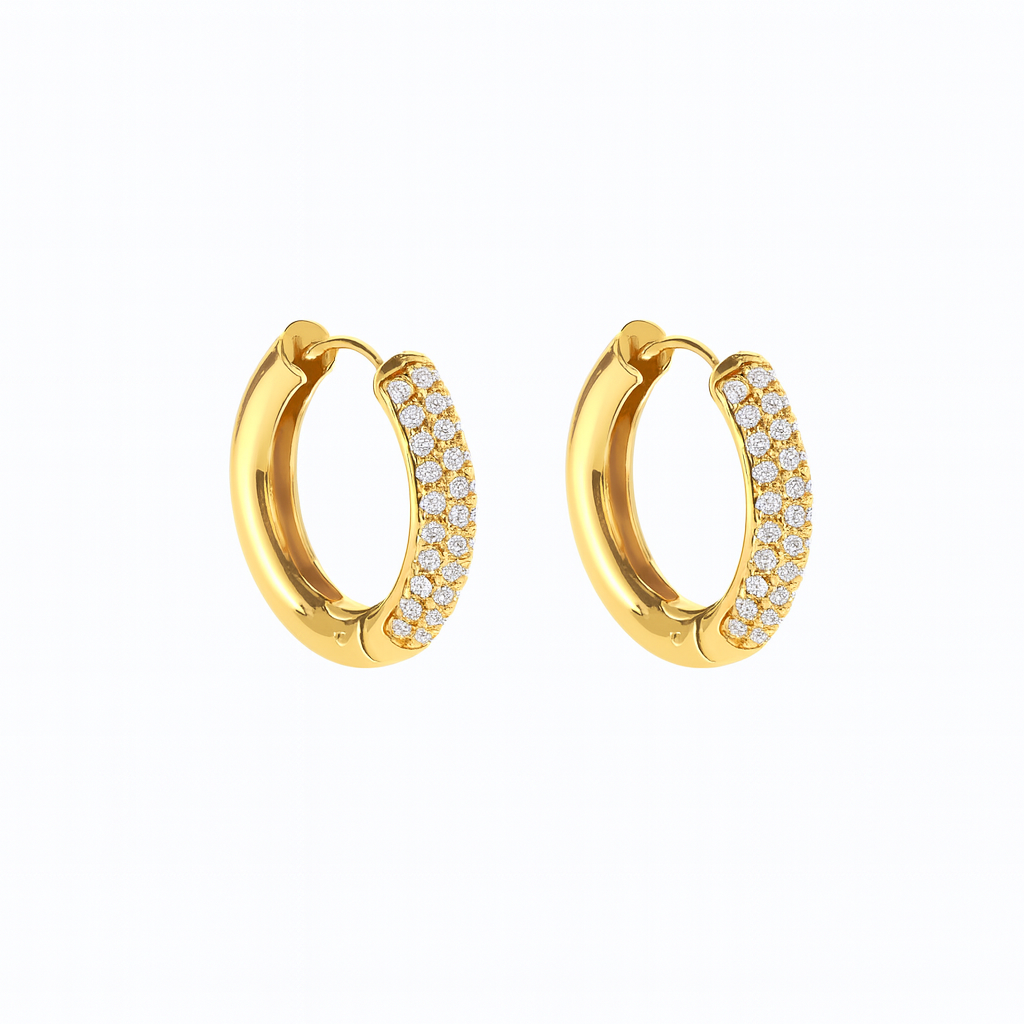 Aretes Raisa – Argollas Medianas en Titanio Dorado y Plateado con Circonias Cúbicas