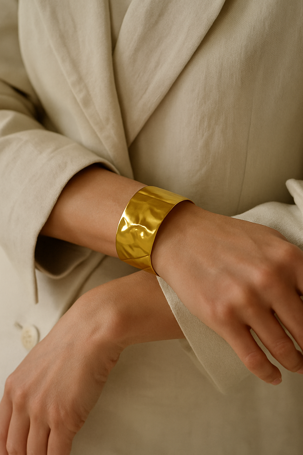 Brazalete Soller Dorado – Semi Abierto con Textura Ondulada Elegante