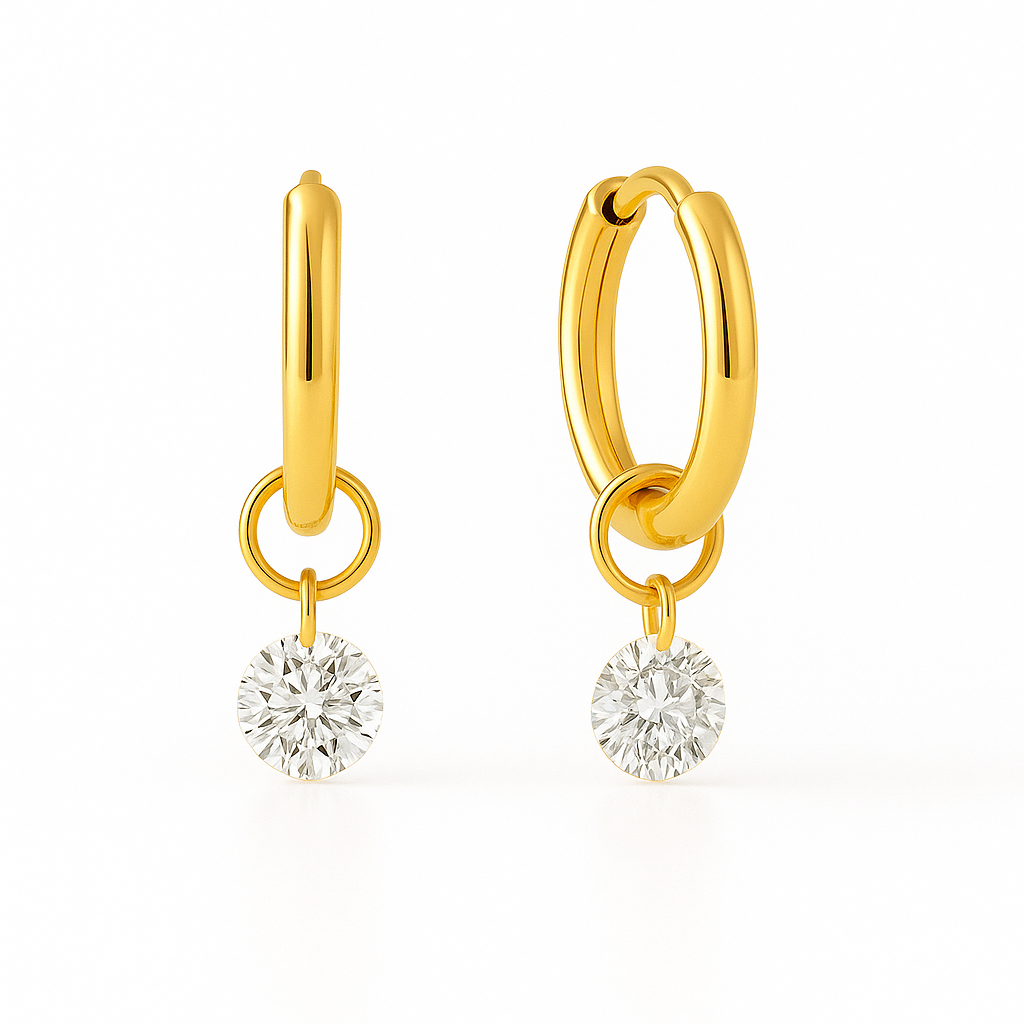 Aretes Antonieta – Argollas de Titanio Hipoalergénico con Dije Circular Brillante