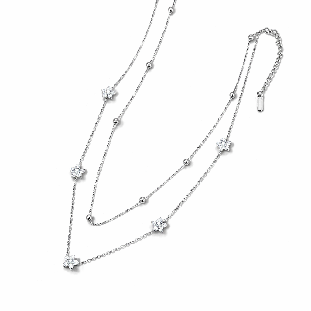 Collar Flores de Doble Cadena Dorado y Plateado