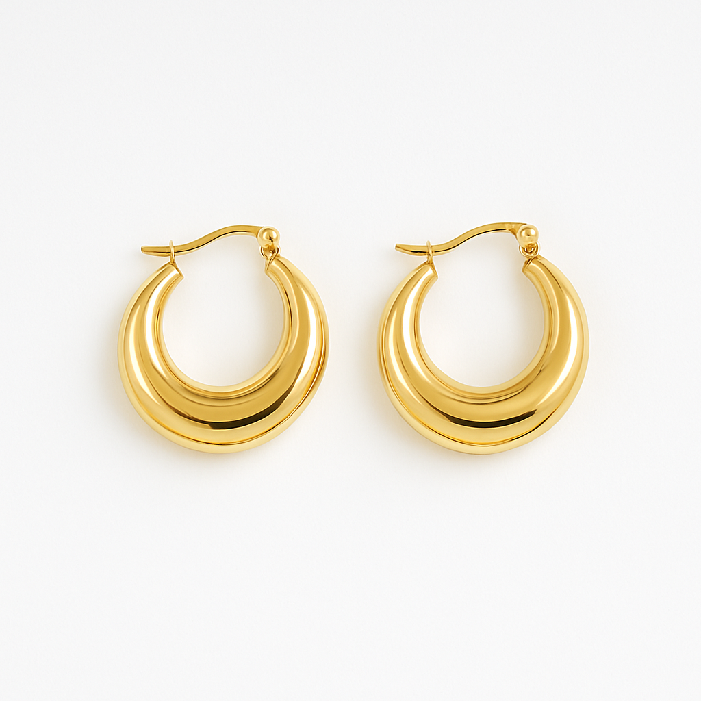 Aretes Vivian Dorados – Argollas Gruesas y Abombadas en Acero de Titanio