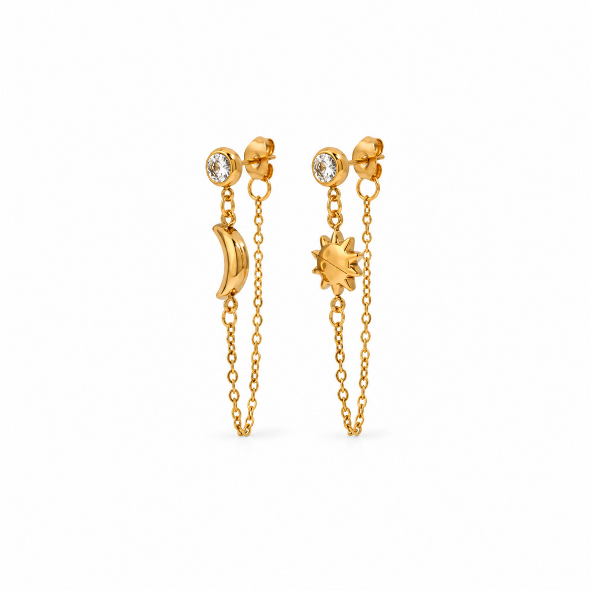 Aretes Sol y Luna de Acero Inoxidable 316L
