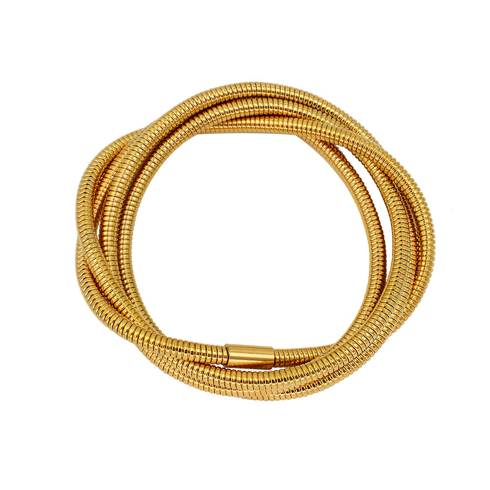 Brazalete Laberinto de Acero de Titanio – 4 Cadenas Doradas Entrelazadas