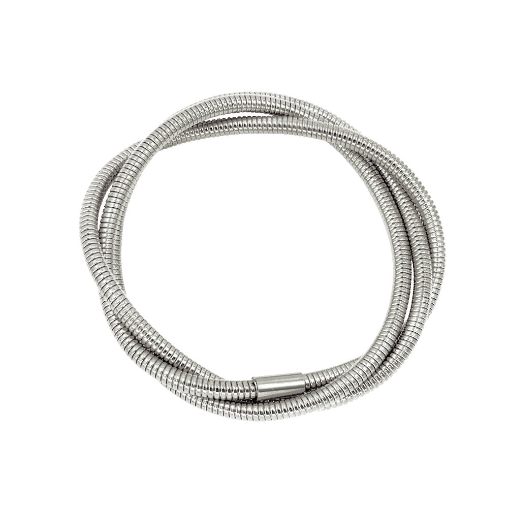 Brazalete Laberinto 3 Plateado de Acero de Titanio – Tres Cadenas Entrelazadas, Hipoalergénico y Elástico