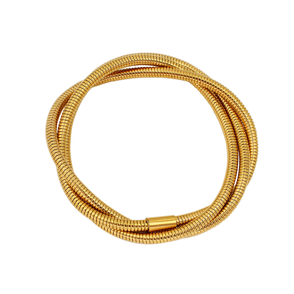 Brazalete Laberinto 3 Dorado de Acero de Titanio – Elástico con Tres Cadenas Entrelazadas