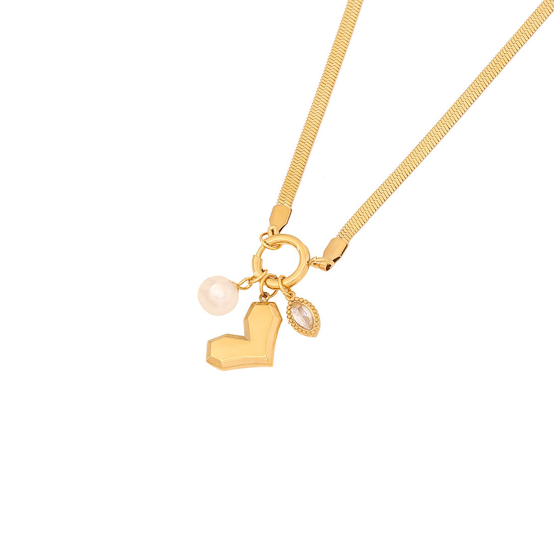 Collar Heart de Acero de Titanio – Corazón Dorado con Perla