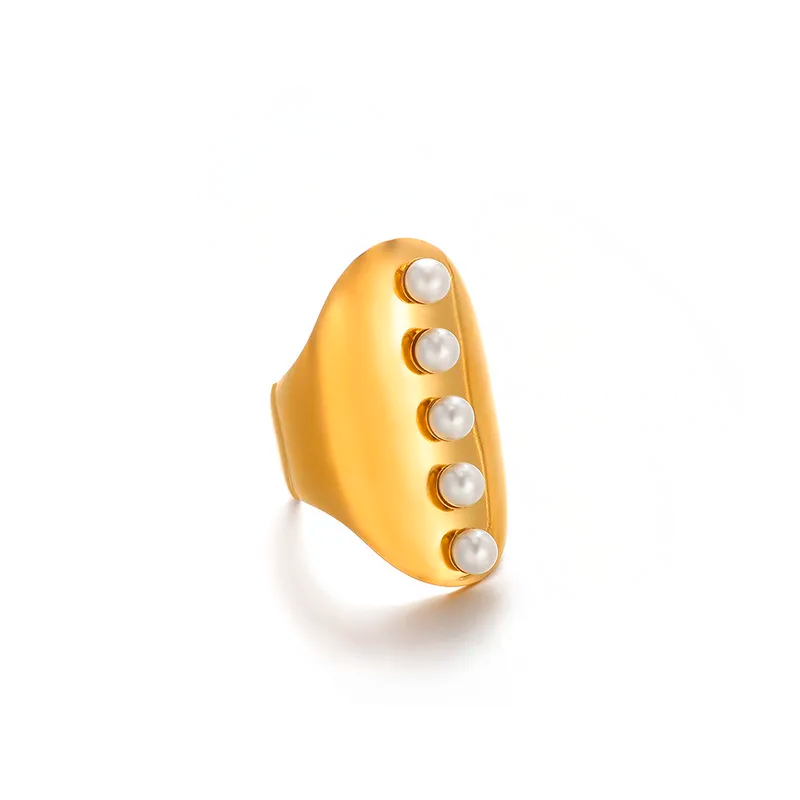 Anillo Ajustable con Perlas Blancas en Acero de Titanio